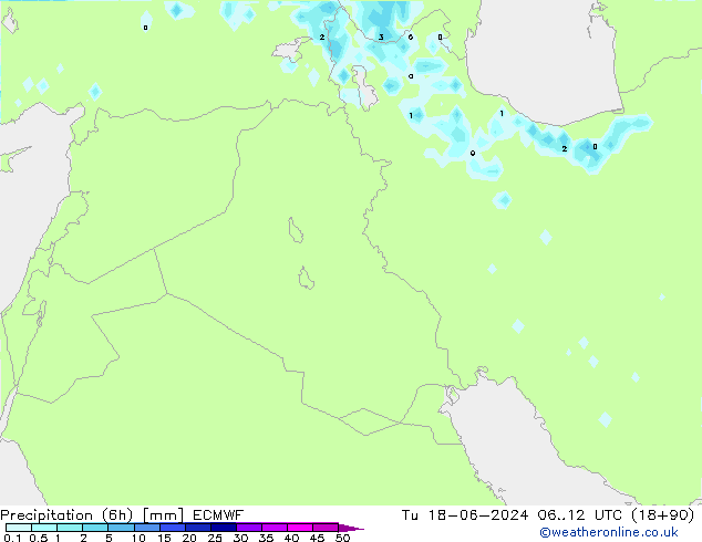 Precipitation (6h) ECMWF Út 18.06.2024 12 UTC
