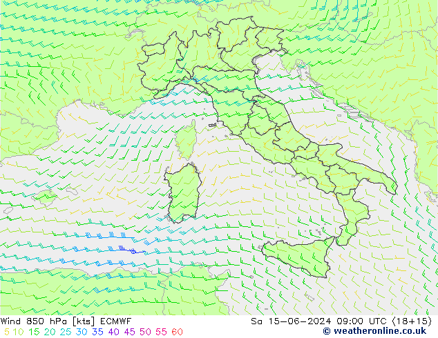 Wind 850 hPa ECMWF Sa 15.06.2024 09 UTC