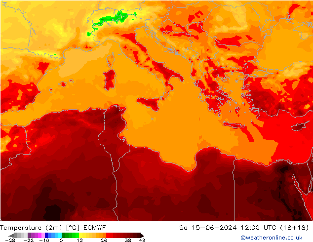 карта температуры ECMWF сб 15.06.2024 12 UTC