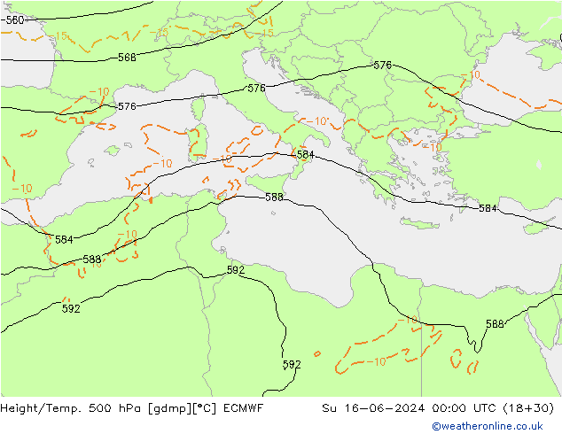 Z500/Rain (+SLP)/Z850 ECMWF Dom 16.06.2024 00 UTC