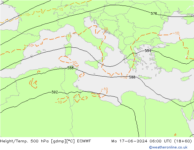 Z500/Yağmur (+YB)/Z850 ECMWF Pzt 17.06.2024 06 UTC