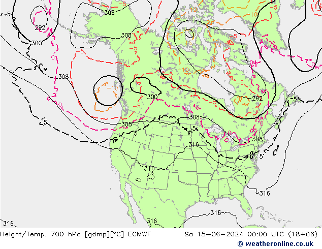 Height/Temp. 700 hPa ECMWF Sa 15.06.2024 00 UTC