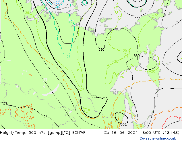 Z500/Rain (+SLP)/Z850 ECMWF  16.06.2024 18 UTC