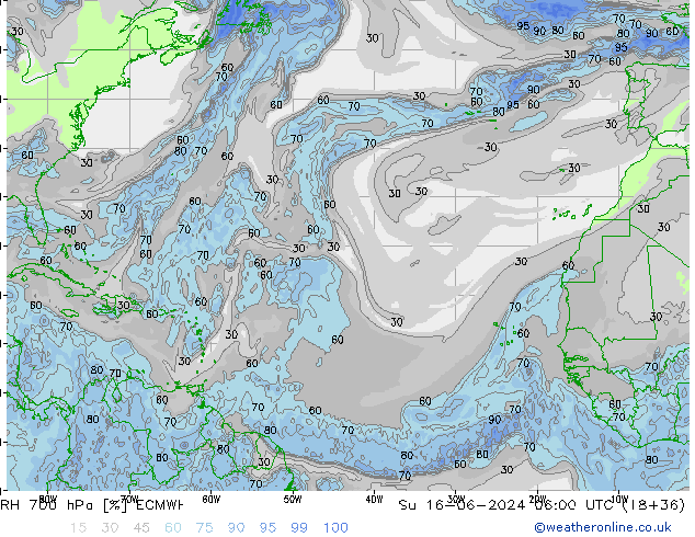 RH 700 hPa ECMWF Su 16.06.2024 06 UTC