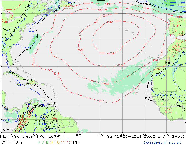 Windvelden ECMWF za 15.06.2024 00 UTC