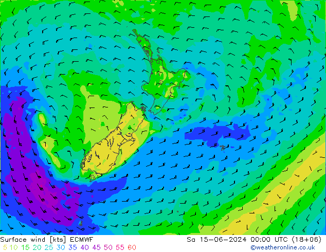 Prec 6h/Wind 10m/950 ECMWF сб 15.06.2024 00 UTC