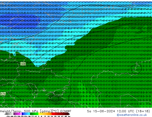 Z500/Regen(+SLP)/Z850 ECMWF za 15.06.2024 12 UTC