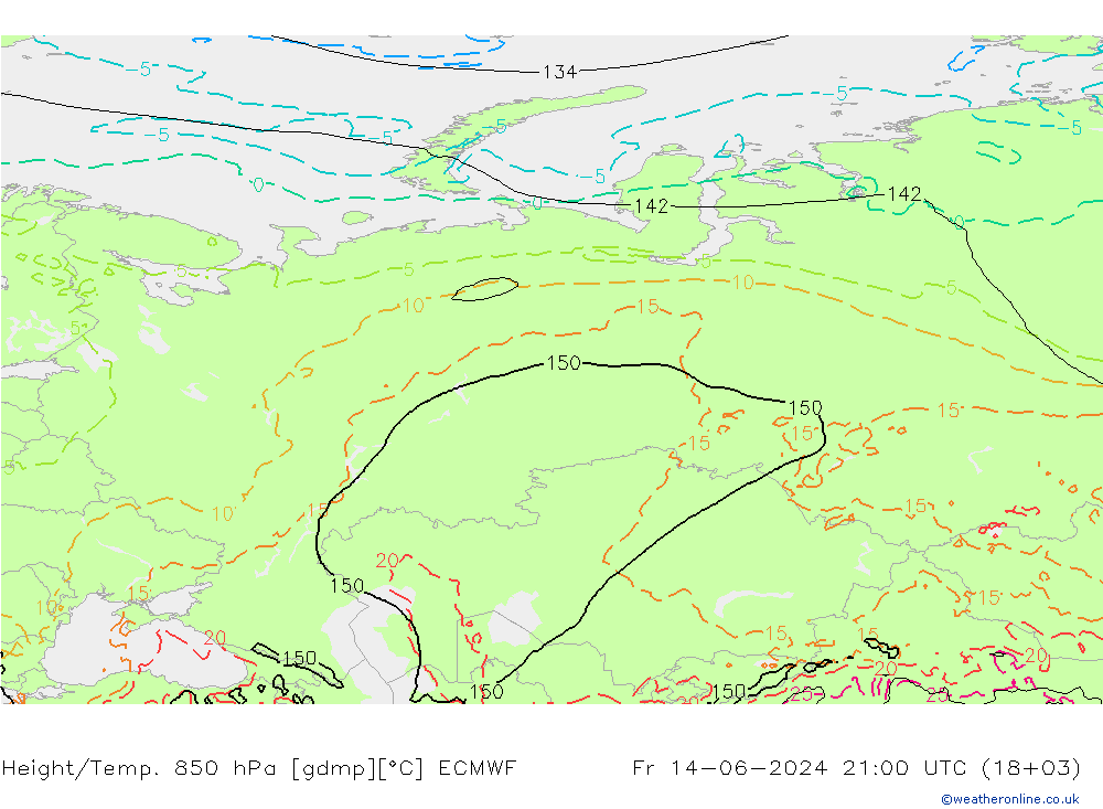 Height/Temp. 850 hPa ECMWF Fr 14.06.2024 21 UTC
