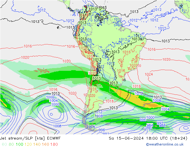 джет/приземное давление ECMWF сб 15.06.2024 18 UTC