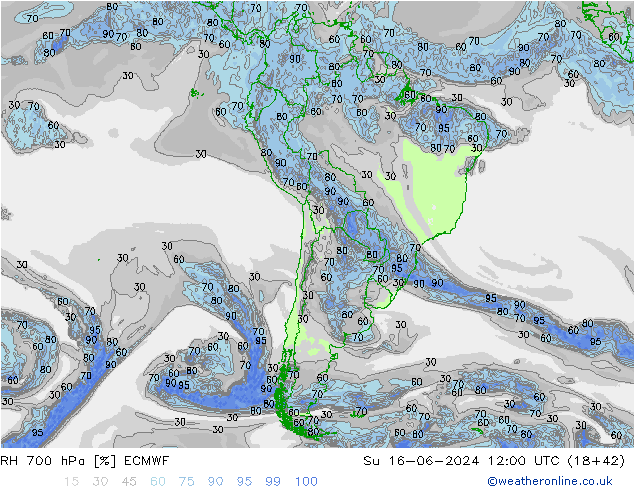 RH 700 hPa ECMWF Su 16.06.2024 12 UTC