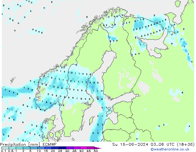 Precipitazione ECMWF dom 16.06.2024 06 UTC