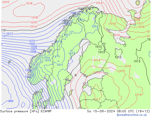 Bodendruck ECMWF Sa 15.06.2024 06 UTC
