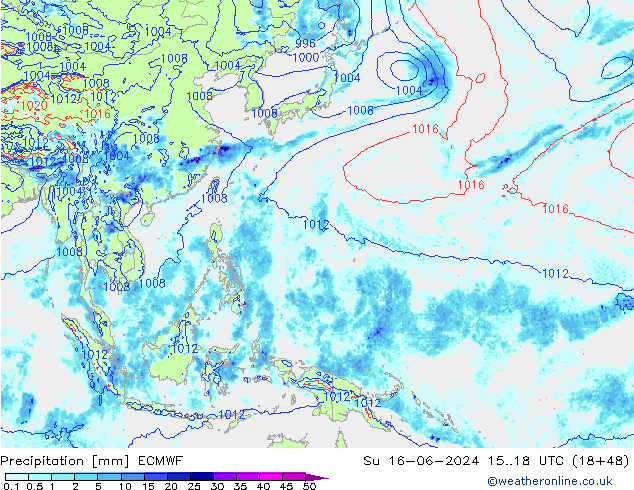 Precipitation ECMWF Su 16.06.2024 18 UTC