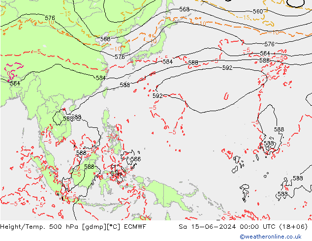 Height/Temp. 500 hPa ECMWF sab 15.06.2024 00 UTC