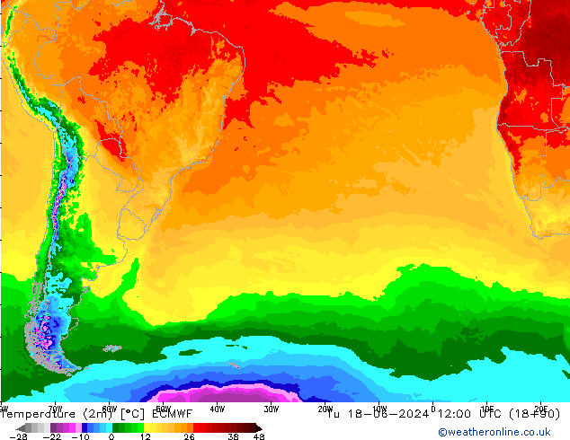 température (2m) ECMWF mar 18.06.2024 12 UTC