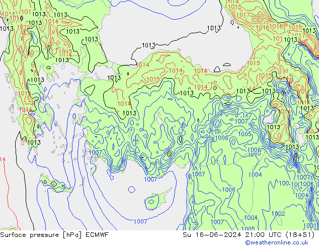 Yer basıncı ECMWF Paz 16.06.2024 21 UTC