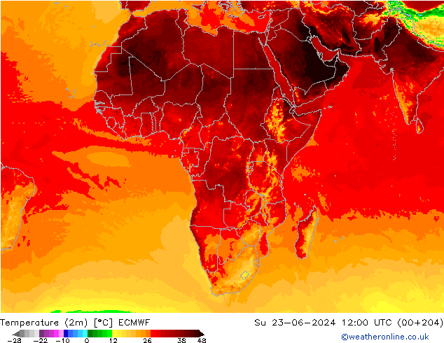карта температуры ECMWF Вс 23.06.2024 12 UTC