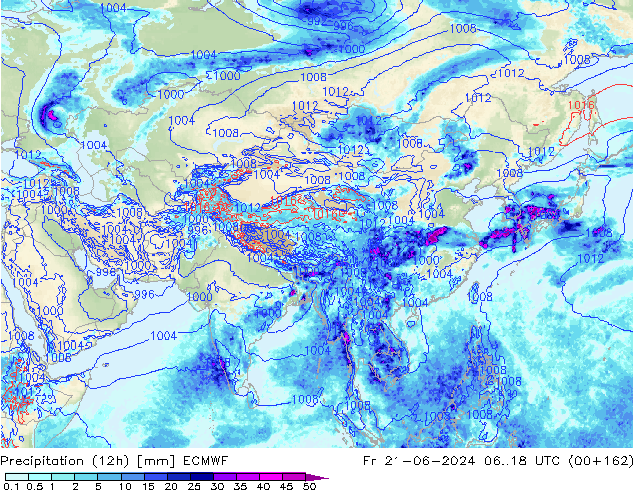 Precipitación (12h) ECMWF vie 21.06.2024 18 UTC