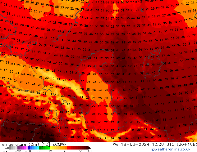 Sıcaklık Haritası (2m) ECMWF Çar 19.06.2024 12 UTC