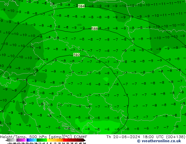 Z500/Rain (+SLP)/Z850 ECMWF Čt 20.06.2024 18 UTC