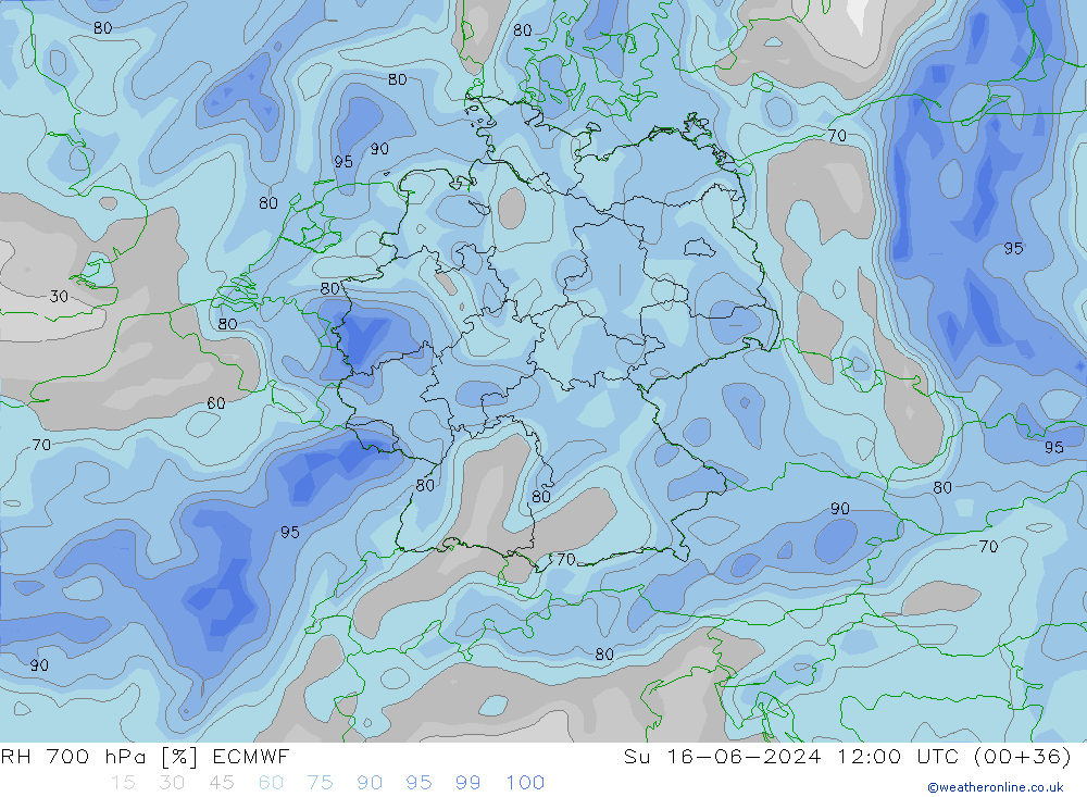 RH 700 hPa ECMWF Dom 16.06.2024 12 UTC