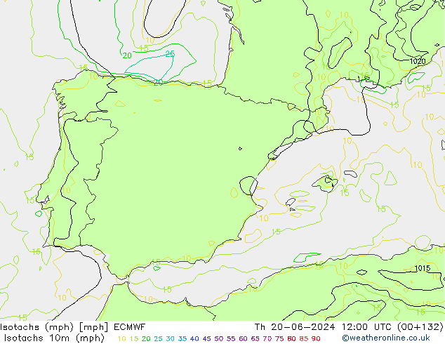 Isotachs (mph) ECMWF Th 20.06.2024 12 UTC