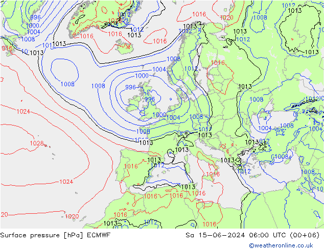 Pressione al suolo ECMWF sab 15.06.2024 06 UTC
