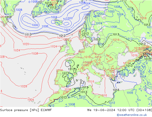 ciśnienie ECMWF śro. 19.06.2024 12 UTC