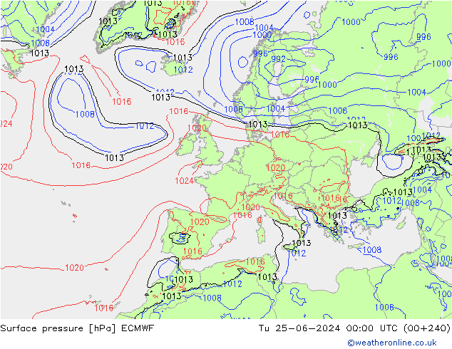 приземное давление ECMWF вт 25.06.2024 00 UTC