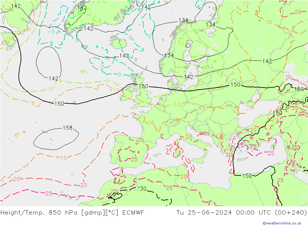 Z500/Rain (+SLP)/Z850 ECMWF Di 25.06.2024 00 UTC