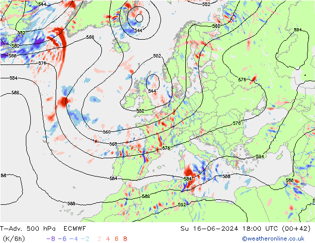 T-Adv. 500 hPa ECMWF Su 16.06.2024 18 UTC