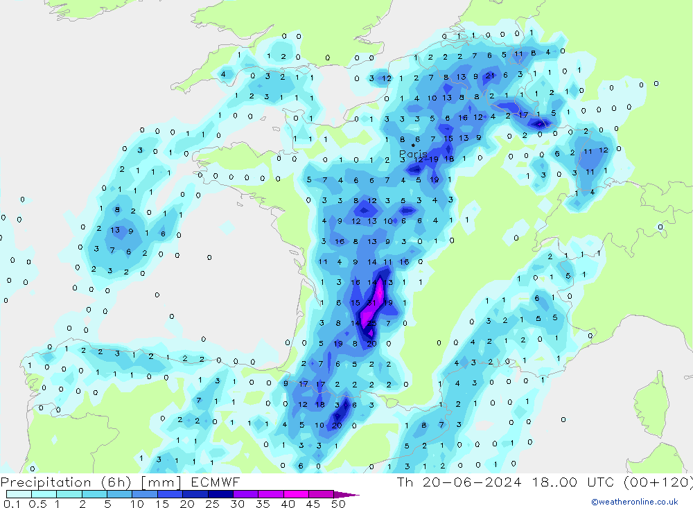 Z500/Yağmur (+YB)/Z850 ECMWF Per 20.06.2024 00 UTC