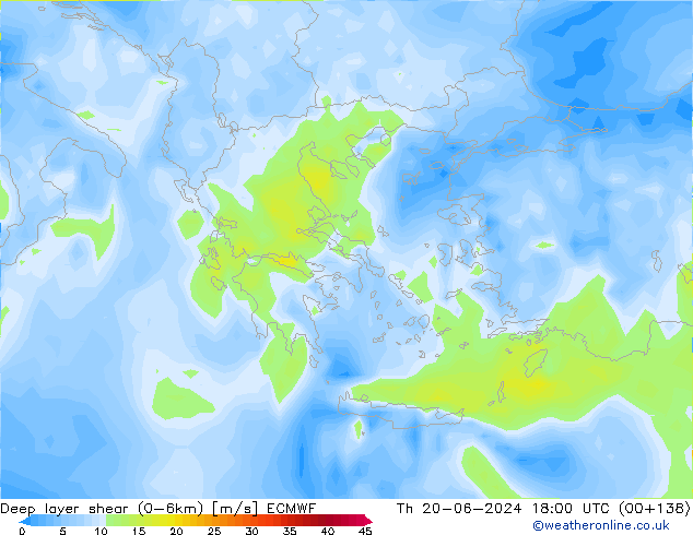 Deep layer shear (0-6km) ECMWF jeu 20.06.2024 18 UTC