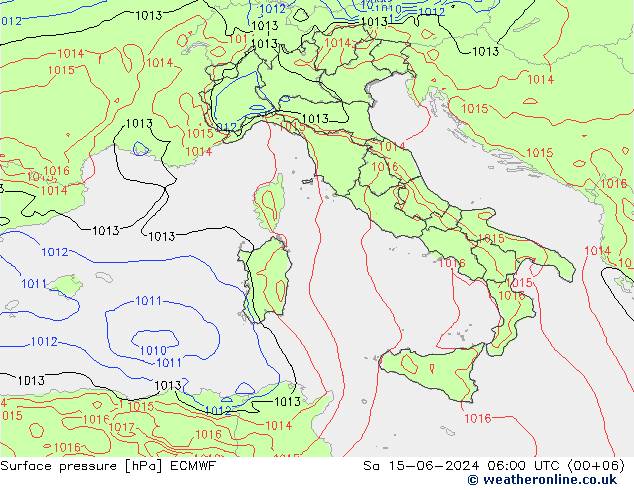 Presión superficial ECMWF sáb 15.06.2024 06 UTC