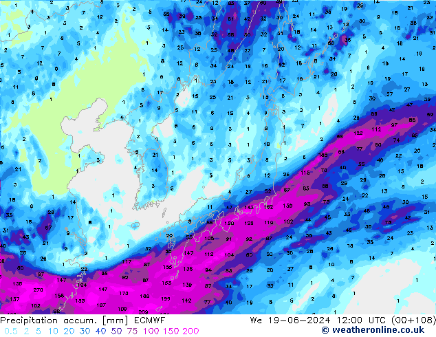 Precipitation accum. ECMWF We 19.06.2024 12 UTC