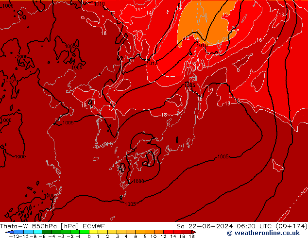 Theta-W 850hPa ECMWF sam 22.06.2024 06 UTC