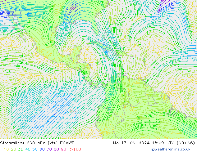 Linha de corrente 200 hPa ECMWF Seg 17.06.2024 18 UTC