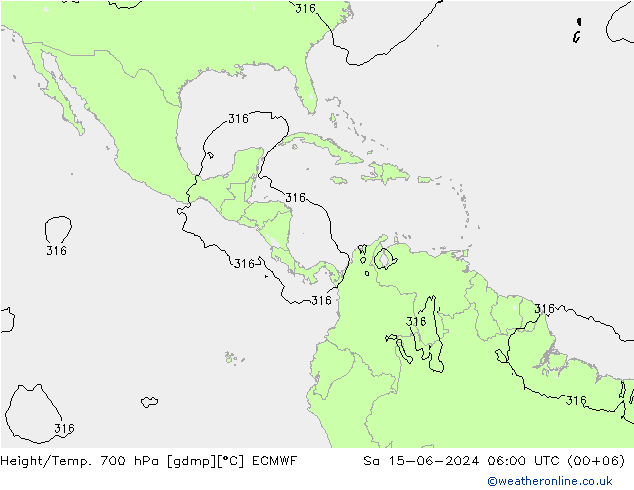 Height/Temp. 700 hPa ECMWF sab 15.06.2024 06 UTC