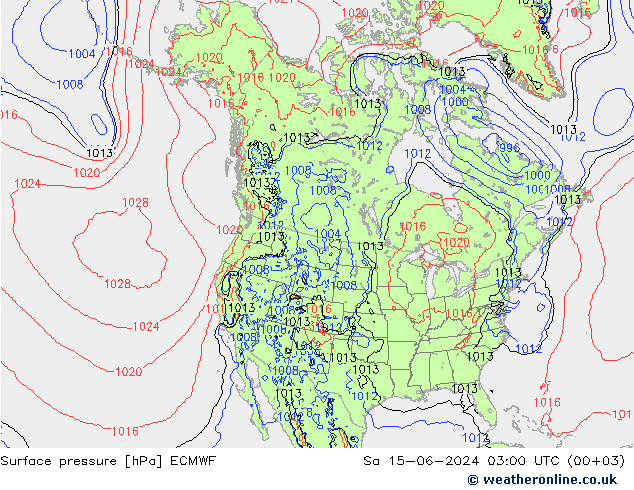 Presión superficial ECMWF sáb 15.06.2024 03 UTC