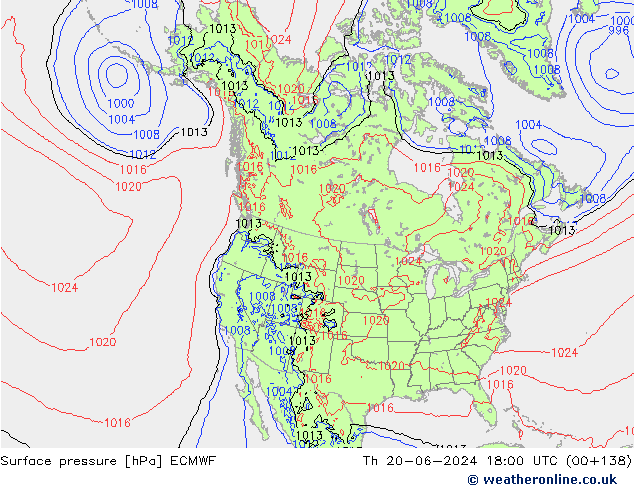 Surface pressure ECMWF Th 20.06.2024 18 UTC