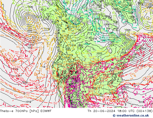 Theta-e 700hPa ECMWF Th 20.06.2024 18 UTC