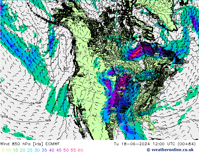 Wind 850 hPa ECMWF Di 18.06.2024 12 UTC