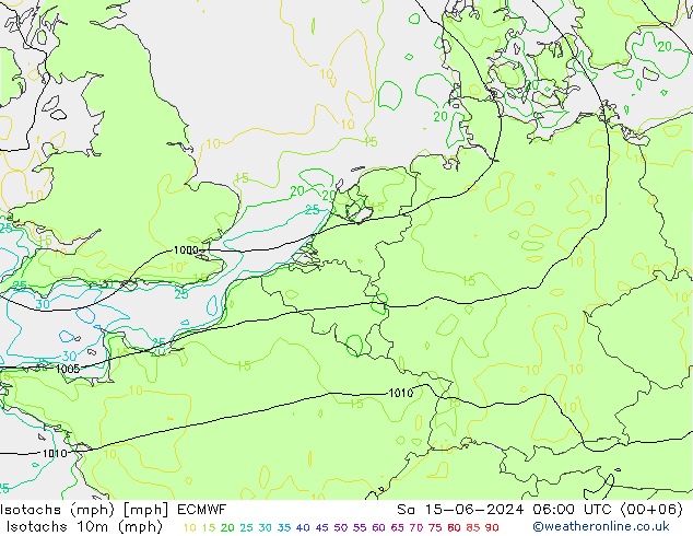 Isotachen (mph) ECMWF Sa 15.06.2024 06 UTC
