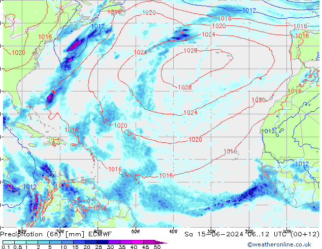 Z500/Rain (+SLP)/Z850 ECMWF Sáb 15.06.2024 12 UTC
