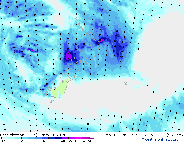 Précipitation (12h) ECMWF lun 17.06.2024 00 UTC