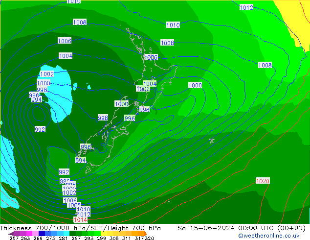 Dikte700-1000 hPa ECMWF za 15.06.2024 00 UTC