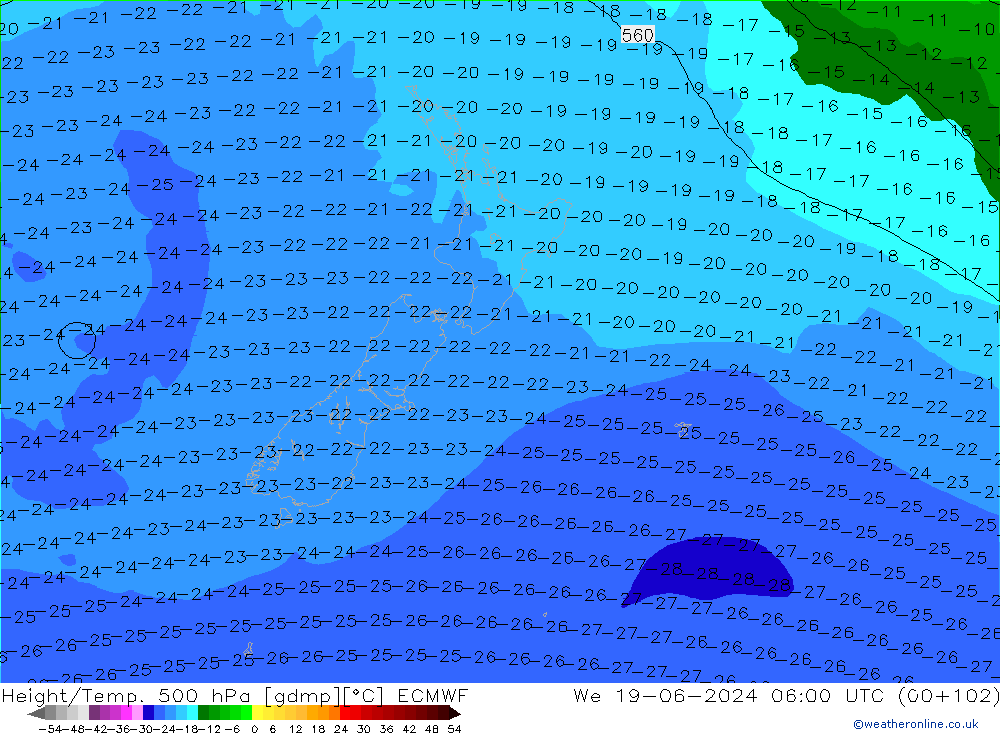 Z500/Rain (+SLP)/Z850 ECMWF We 19.06.2024 06 UTC