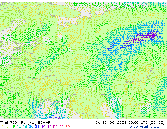 Wind 700 hPa ECMWF Sa 15.06.2024 00 UTC