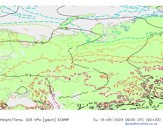 Height/Temp. 925 hPa ECMWF  16.06.2024 09 UTC