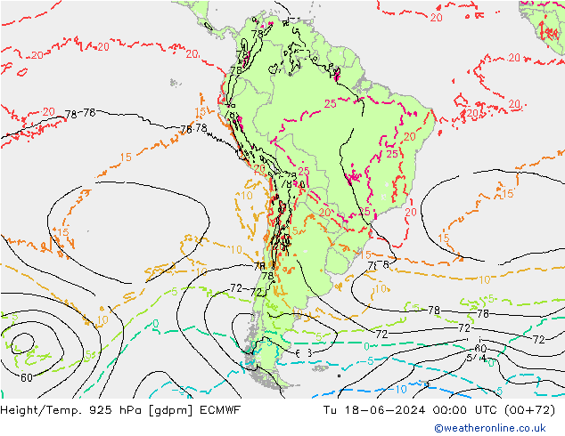 Height/Temp. 925 hPa ECMWF mar 18.06.2024 00 UTC